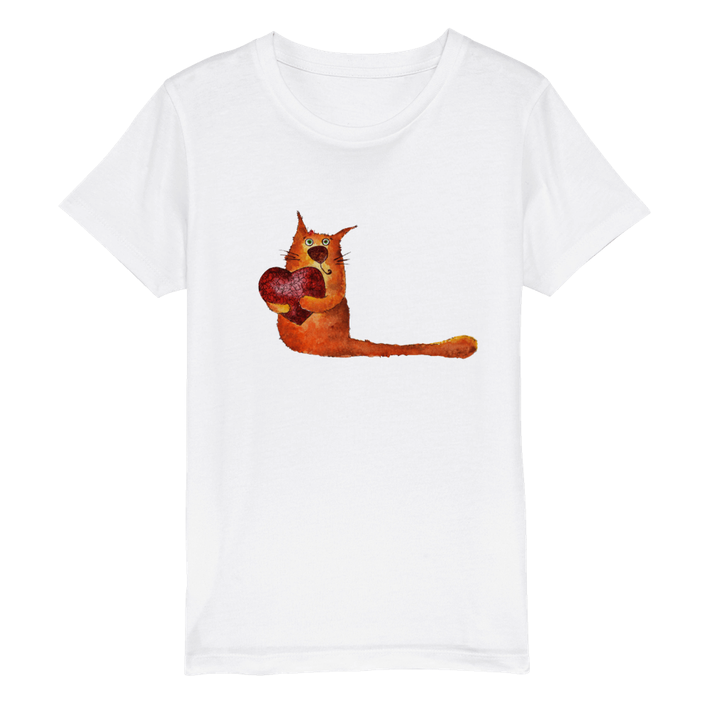 Organic Kids Crewneck T-shirt/Artistic-Animals-Cat