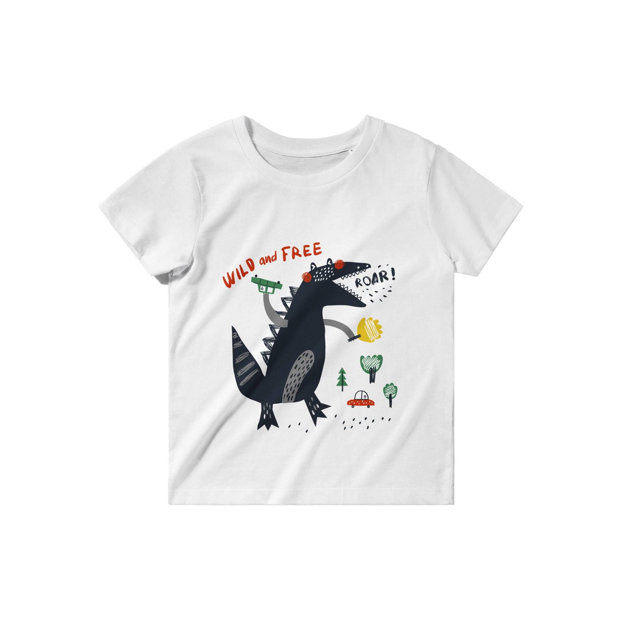 Organic Kids Crewneck T-shirt/Dino-Black-Roar