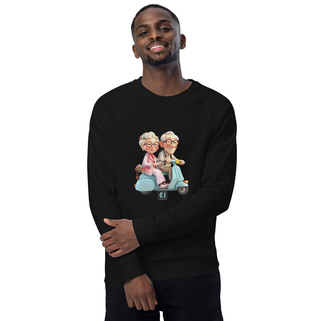 Unisex organic sweatshirt/Grandparents-Driving-Vespa