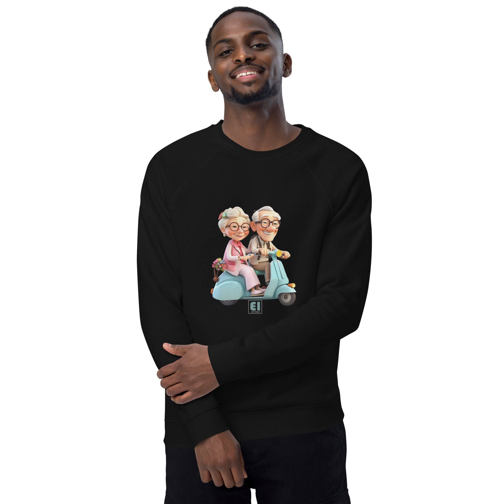 Unisex organic sweatshirt/Grandparents-Driving-Vespa