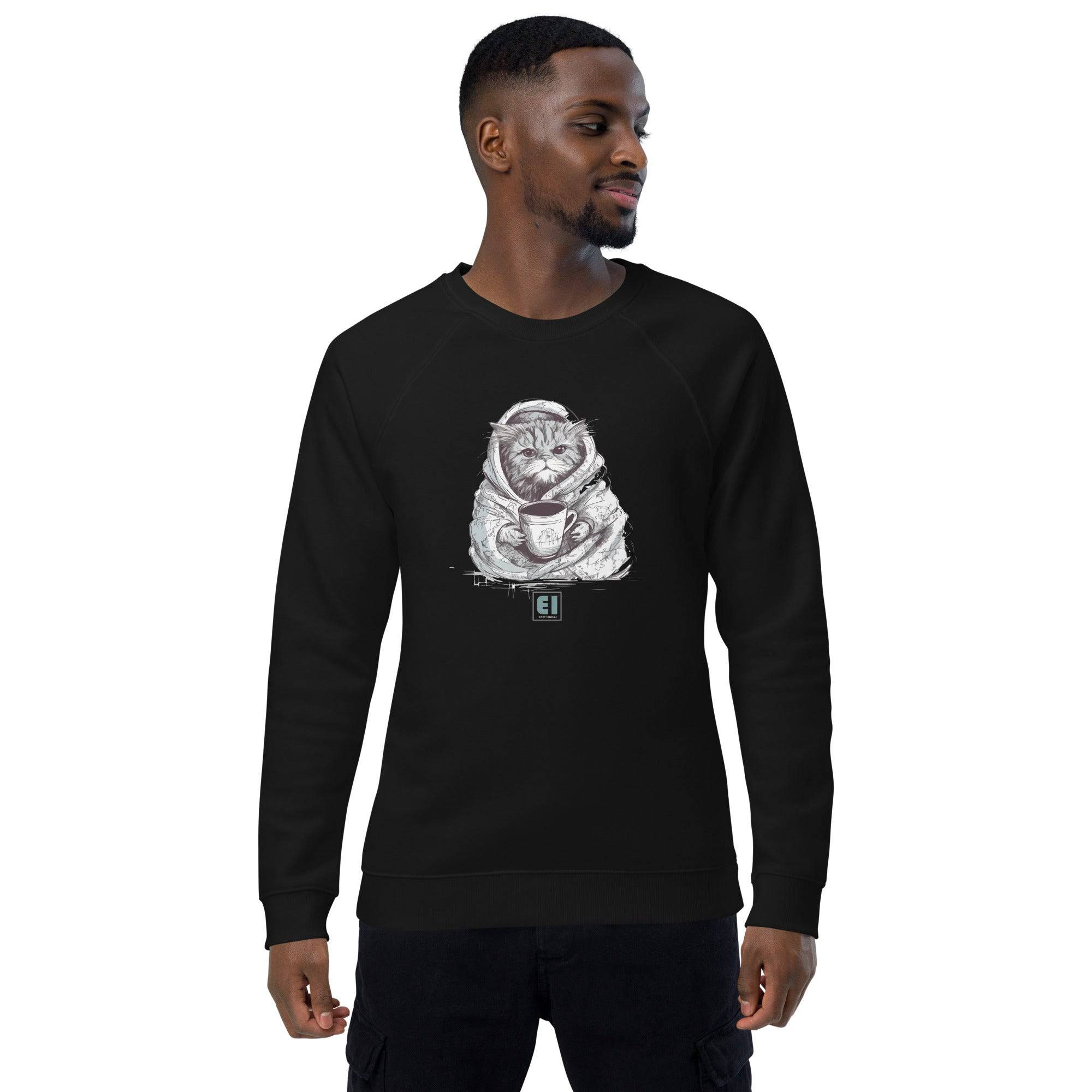 Unisex organic sweatshirt/Cat-Having-Coffee