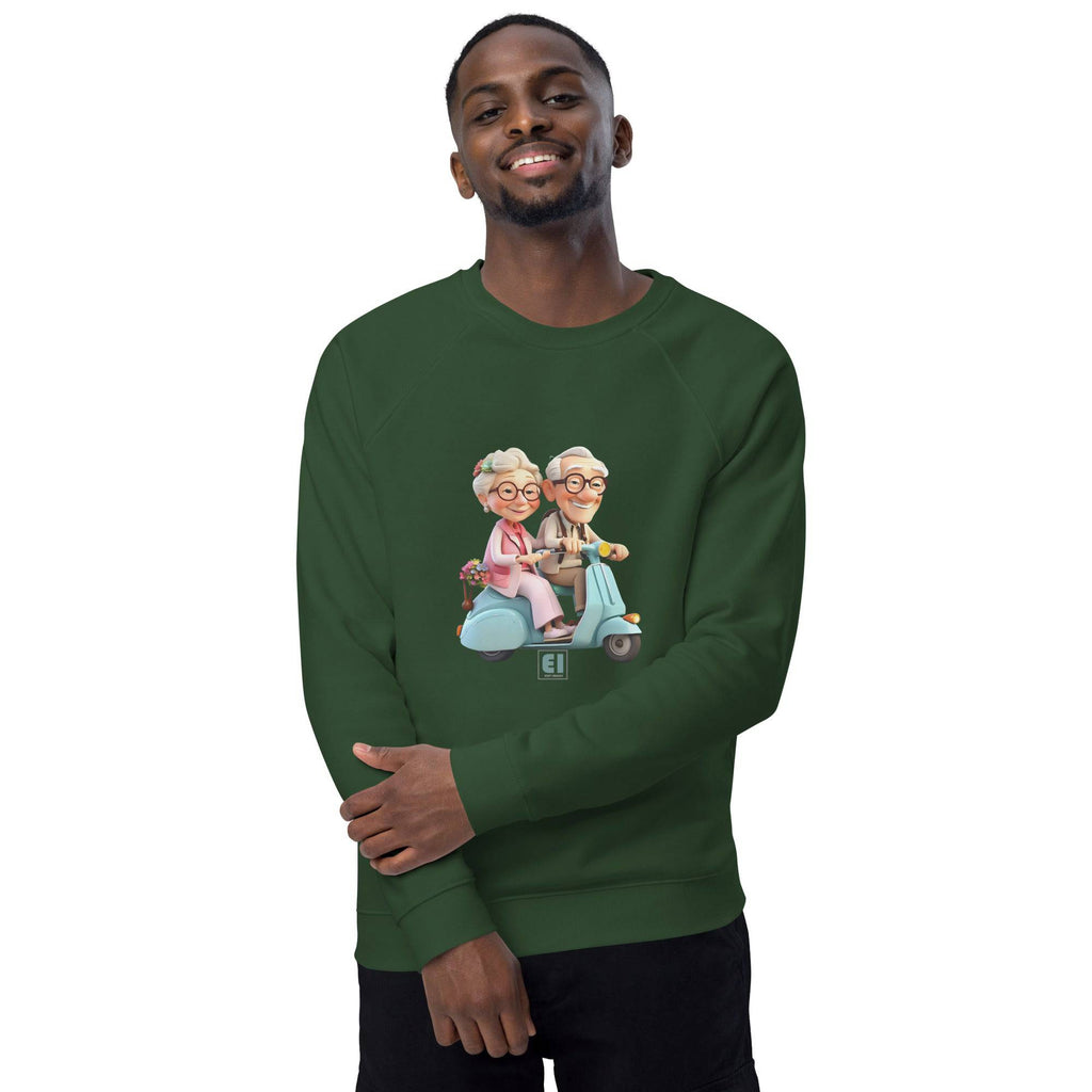 Unisex organic sweatshirt/Grandparents-Driving-Vespa