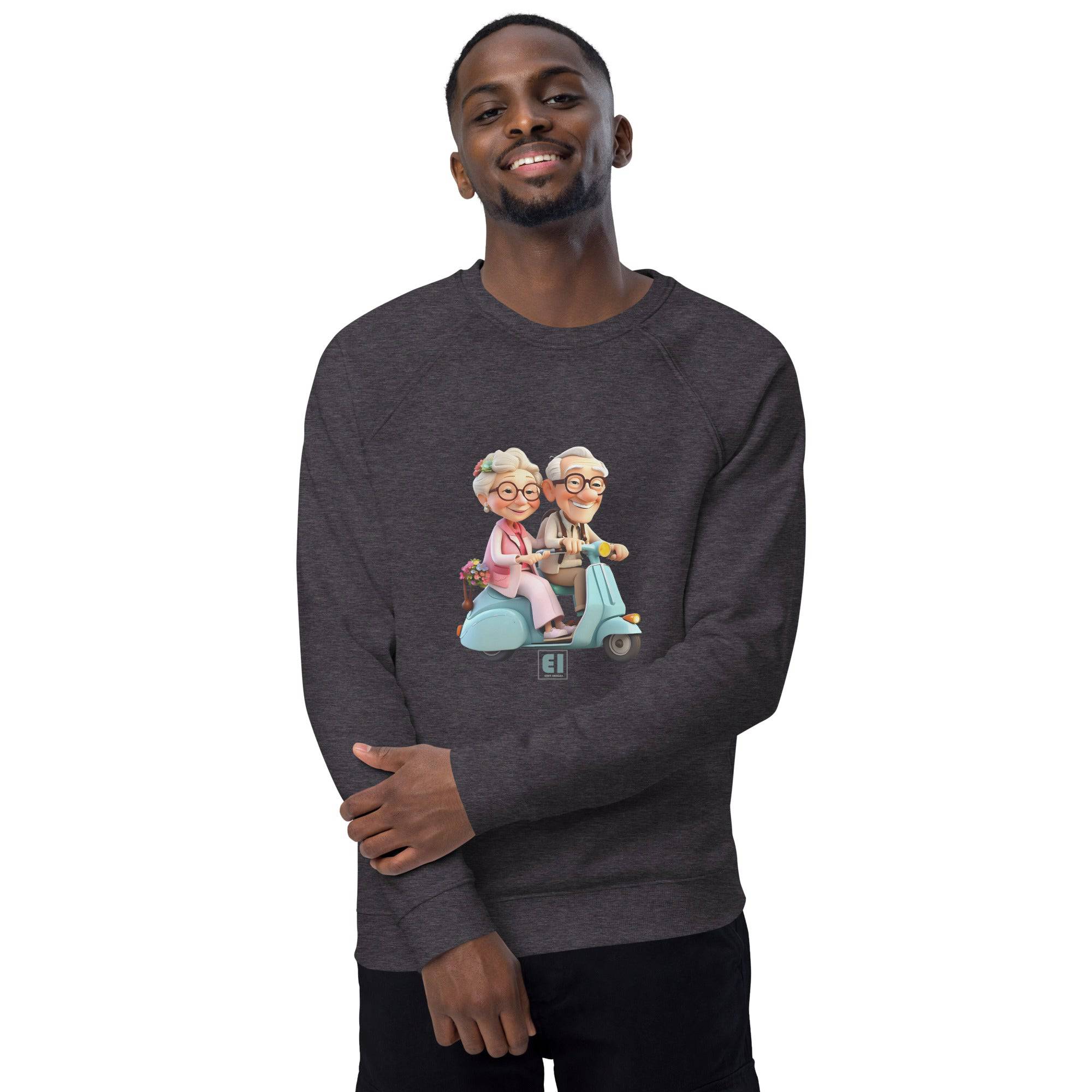 Unisex organic sweatshirt/Grandparents-Driving-Vespa