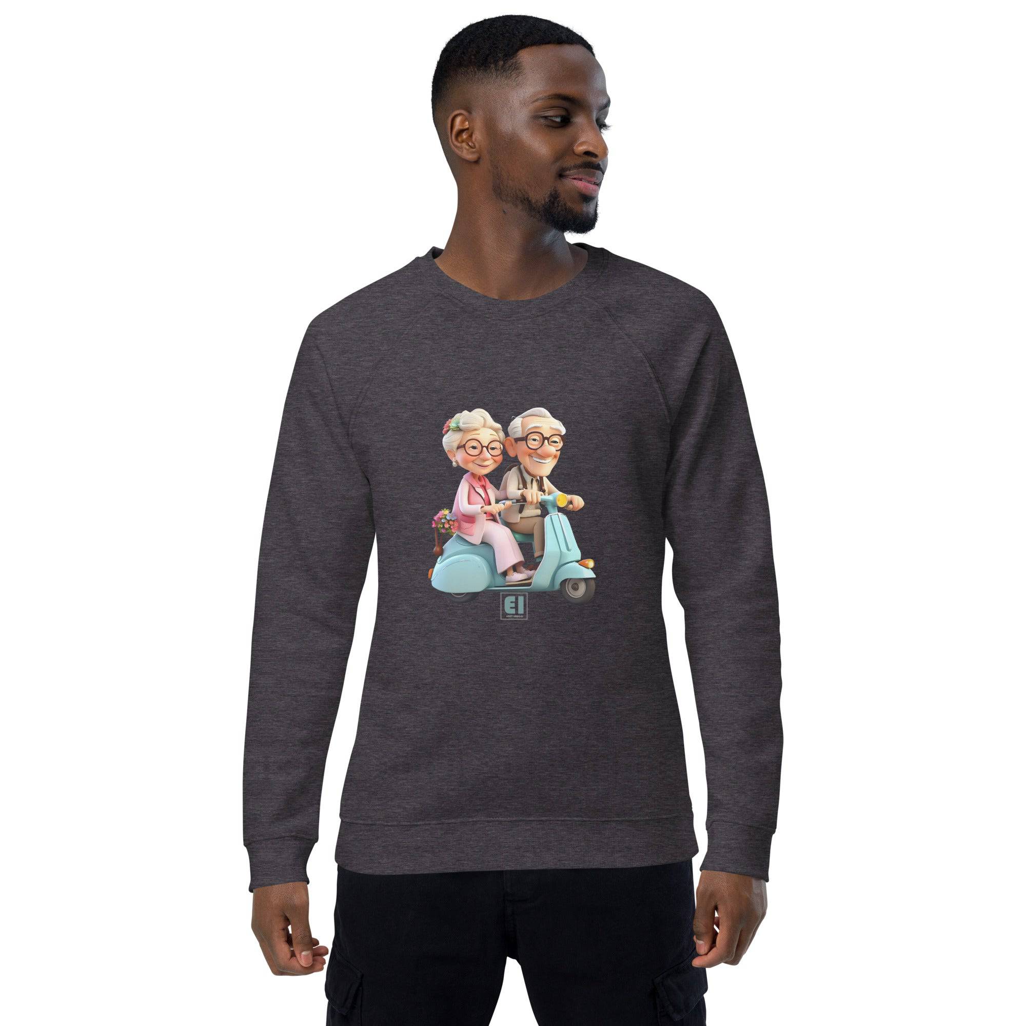 Unisex organic sweatshirt/Grandparents-Driving-Vespa