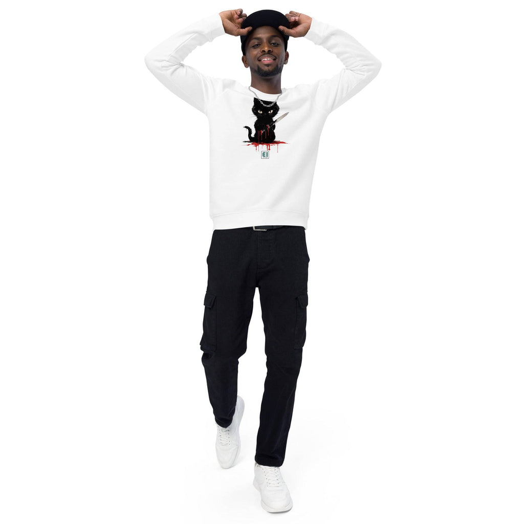 Unisex organic sweatshirt/Cat-Holding-Knife